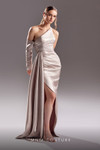 MNM Couture G1519 Satin Metallic One Shoulder Long Dress