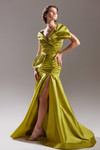 MNM Couture G1542 Taffeta One Shoulder Pleating Train Dress