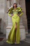 MNM Couture K4028 Satin Illusion Neck Long Sleeve Long Dress