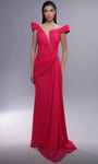 MNM Couture K4093 Illusion Jewel Neck Draped Plunging Dress