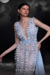 MNM Couture K4110 Tulle Taffeta Plunging Neck Fringes Dress