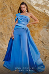 MNM Couture 2753 Satin One-Shoulder Overskirt Belt Jumpsuit
