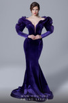 MNM Couture 2716 Velvet Long Sleeves Ruffles Fitted Gown