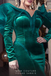 MNM Couture 2716 Velvet Long Sleeves Ruffles Fitted Gown