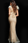 Jovani 26224 Beaded Feather Shoulder Sleeveless Long Dress