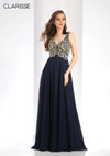 Clarisse 4924 Beaded Chiffon Deep V-Neck Sleeveless Gown