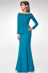 Clarisse M6538 Chiffon Beaded Bateau Neck Long Sleeve Dress