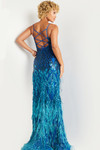 Jovani 37678 Sequin Beaded Feathers V-Neck Sleeveless Gown