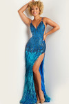 Jovani 37678 Sequin Beaded Feathers V-Neck Sleeveless Gown