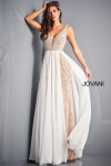 Jovani 03374 Chiffon Beaded Plunging V-Neck Sleeveless Dress