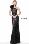 Jovani 56095 Satin Sequin Embellished One-Shoulder Dress
