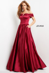Jovani 3129 Satin Strapless Off the Shoulder Pleating Dress