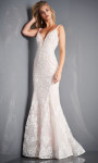 Jovani 66792 Lace Beaded Embroidery Deep V-Neck Long Dress