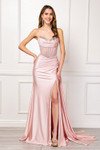 Amelia Couture 3099 Satin Strapless Illusion Scoop Neck Gown