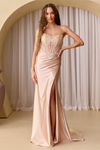 Amelia Couture 9056 Satin Illusion Scoop Neck Strapless Gown