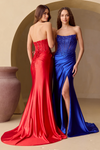 Amelia Couture 9056 Satin Illusion Scoop Neck Strapless Gown