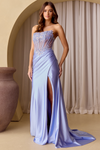 Amelia Couture 9056 Satin Illusion Scoop Neck Strapless Gown