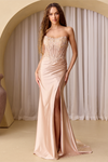 Amelia Couture 9056 Satin Illusion Scoop Neck Strapless Gown