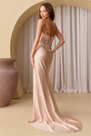 Amelia Couture 9056 Satin Illusion Scoop Neck Strapless Gown