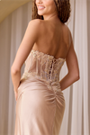 Amelia Couture 9056 Satin Illusion Scoop Neck Strapless Gown
