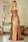 Amelia Couture 9056 Satin Illusion Scoop Neck Strapless Gown