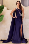 Amelia Couture 7056 One Shoulder Asymmetrical Neck Cape Gown