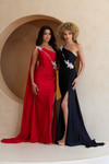 Amelia Couture 7056 One Shoulder Asymmetrical Neck Cape Gown