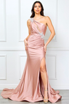 Amelia Couture 7056 One Shoulder Asymmetrical Neck Cape Gown