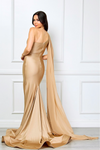 Amelia Couture 7056 One Shoulder Asymmetrical Neck Cape Gown