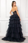 Amelia Couture 7067 Glitter Tulle Strapless Tiered Long Gown