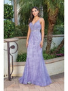 Dancing Queen 2767A Sequin Lace Plunge Neck Sleeveless Gown