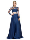 Dancing Queen 9950 Full Satin Lace Overlay Long Sleeves Gown