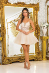 Dancing Queen 3411 Beaded Applique Sheer Corset Short Dress