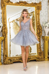 Dancing Queen 3414 Tulle Embroidered Lace V-Neck Short Dress