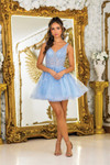 Dancing Queen 3414 Tulle Embroidered Lace V-Neck Short Dress