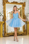 Dancing Queen 3413 Beaded Lace Spaghetti Strap Short Dress