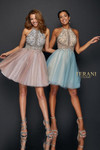 Terani Couture 1821H7929 Floral Beaded Halter Neck Dress