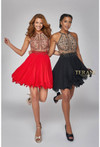 Terani Couture 1921H0407 Floral Halter Neck Short Dress
