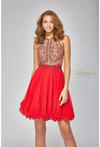 Terani Couture 1921H0407 Floral Halter Neck Short Dress