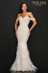 Terani Couture 2011GL2175 Off-Shoulder Feathered Skirt Gown