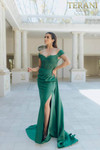 Terani Couture 231P0061 Matte Satin Off-Shoulder Prom Gown