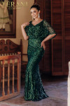 Terani Couture 232M1516 Sequin V-Neck Cape Sleeve Long Dress
