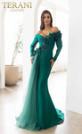 Terani Couture 241M2759 Mikado Off Shoulder V-Neck Dress