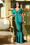 Terani Couture 242M3315 Stretch Satin V-Neck Column Dress