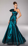 MNM Couture F02833 Asymmetrical Neck Pleated Trumpet Dress