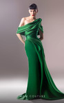MNM Couture G1603 Satin Crepe off-Shoulder Fitted Long Dress