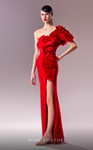 MNM Couture G1612 Crepe Ruffles One Shoulder Fitted Dress