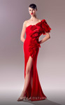 MNM Couture G1612 Crepe Ruffles One Shoulder Fitted Dress