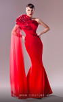 MNM Couture G1628 Crepe Tulle Sleeve One Shoulder Long Dress