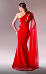 MNM Couture G1628 Crepe Tulle Sleeve One Shoulder Long Dress